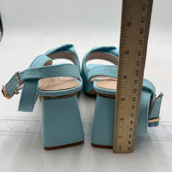 Pazzion Women Platform Square Toe Pleated Ruffle Sandals Chunky High Heels Blue - Picture 5 of 8